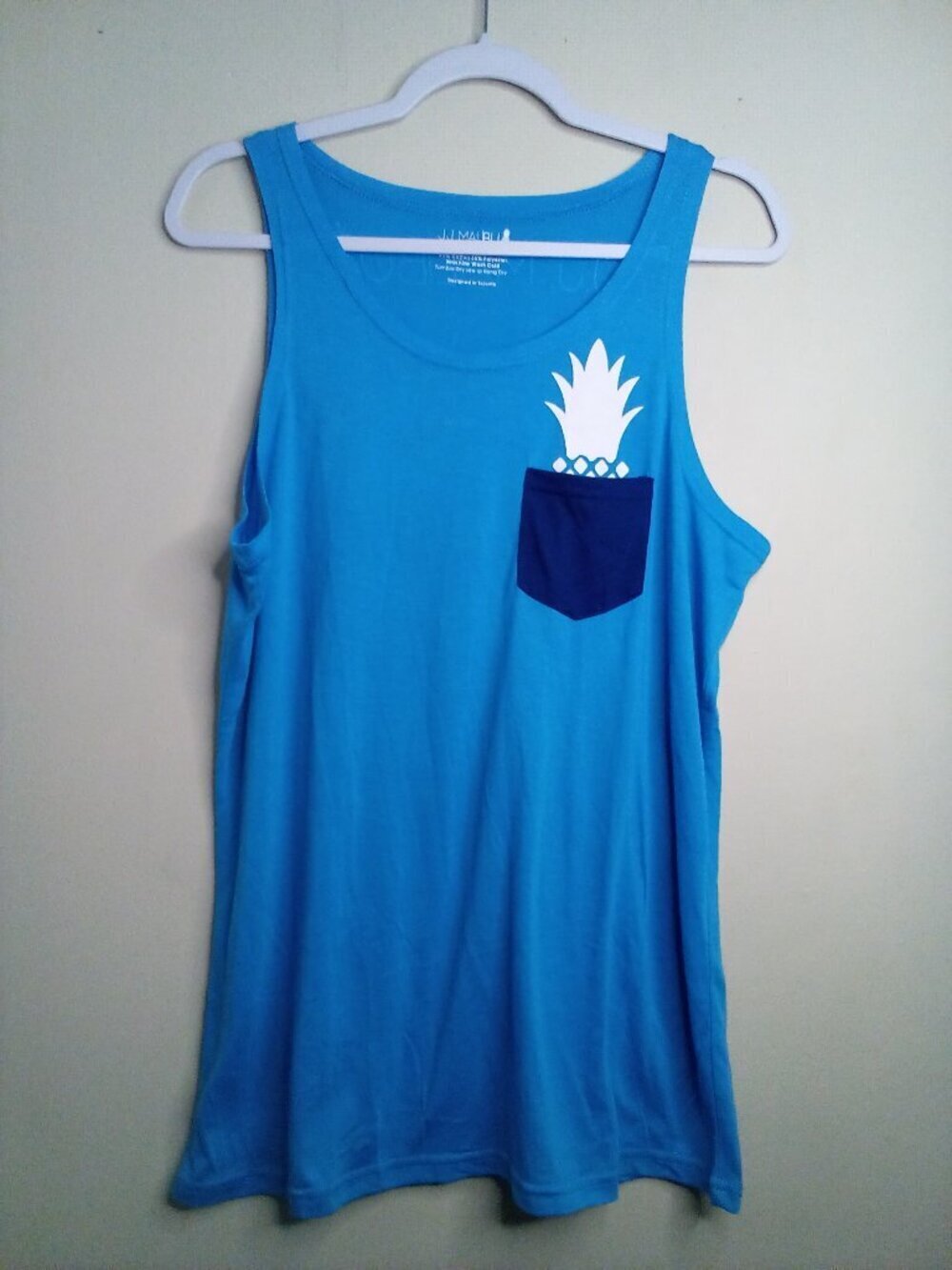 J J Malibu Tank Top Men XL Sleeveless Pineapple Tropical Blue